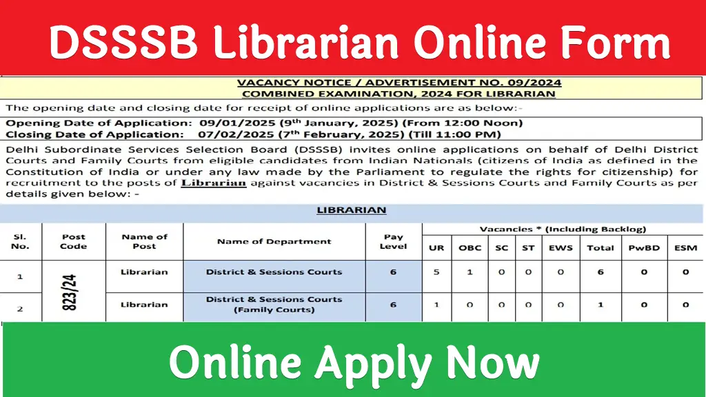 DSSSB Librarian Online Form 2025