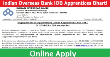 Indian Overseas Bank IOB Apprentices Bharti Online Apply