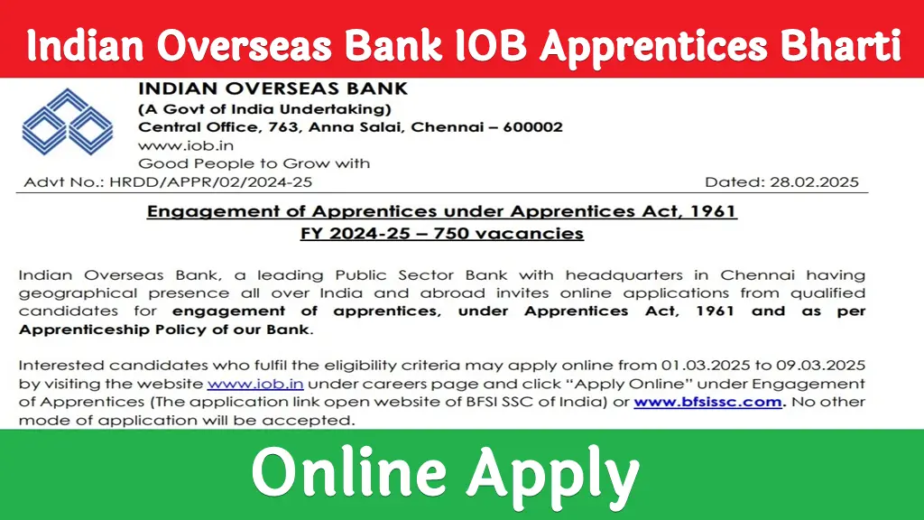 Indian Overseas Bank IOB Apprentices Bharti Online Apply